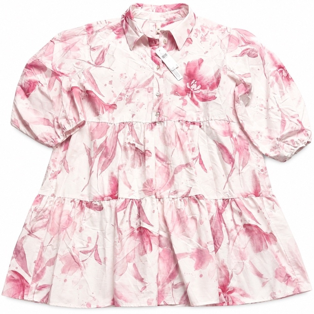 Maeve Anthropologie Pink Floral Loverly Grey Bettina Mini Shirt Dress NWT L